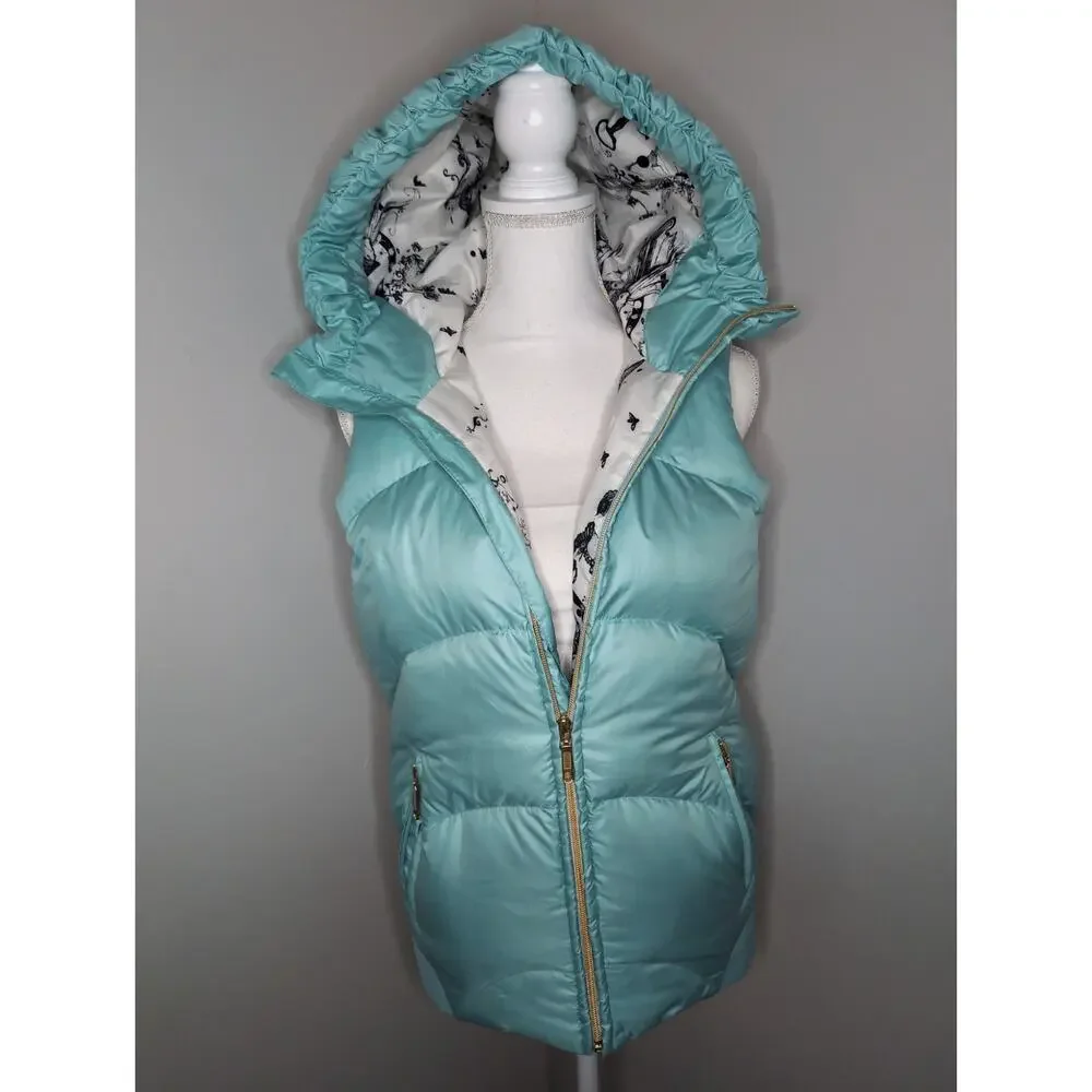 Snowboarding winter Y2k puffy aqua blue med hooded puffer vest